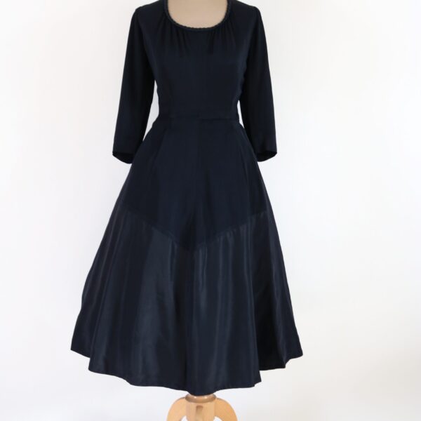 Vintage 50s Black Crepe Rayon Tafetta Cocktail Dress