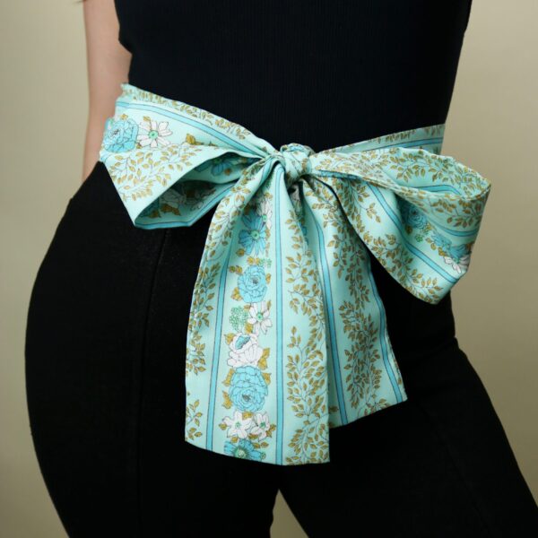 Vintage 60s Blue Mod Floral Scarf Sash