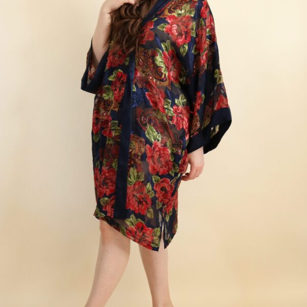 Vintage 1990's Victoria's Secret Gold Label Navy Blue Floral and Paisley Robe