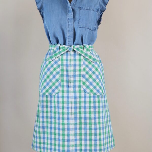 Vintage 60's Skirt Blue and Green Check Pattern A-Line Silhouette