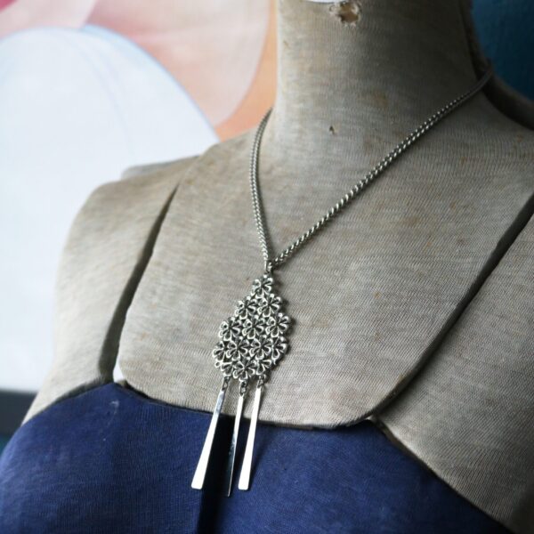 Vintage 60's Mod Necklace Silver Midcentury Flower Pendant