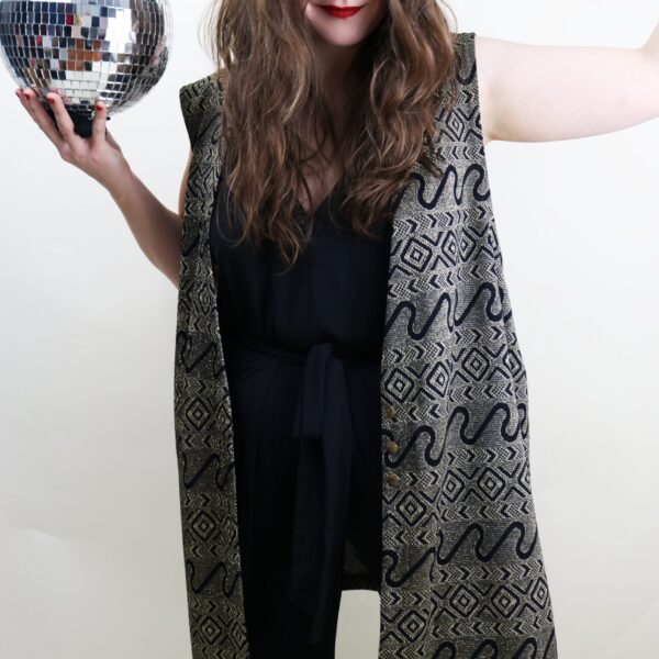 Vintage 70's Metallic Print Long Vest