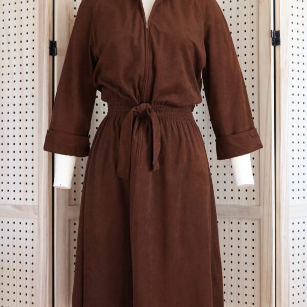 Vintage 70s Chocolate Brown Collared Zipper Front Shirtdress By Kenny Classics
