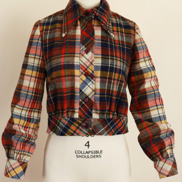 Vintage 70s Plaid Wool Cropped Collared Top Jacket by Mindy Malone