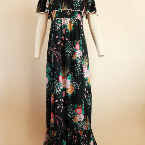 Vintage 70s Bohemian Floral Flutter Sleeve Maxi Dress by Jonathan Logan