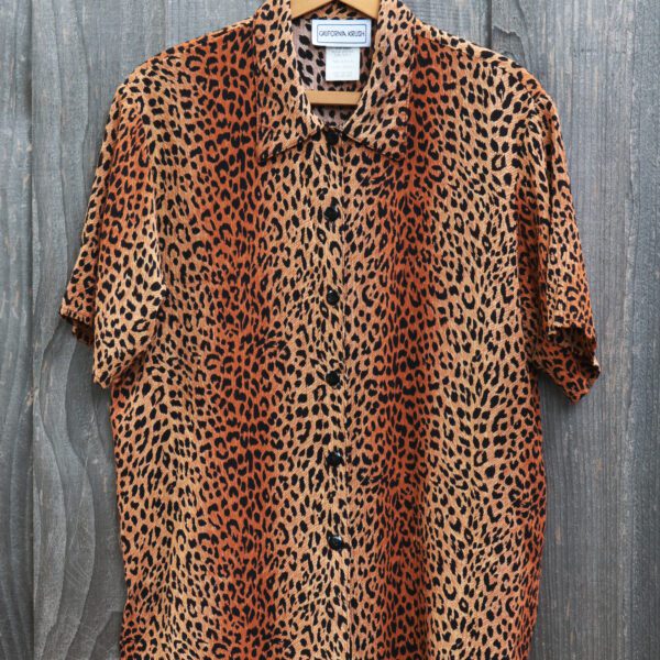 Vintage 80's 90's California Krush Cheetah Print Short Sleeve Button Down Blouse