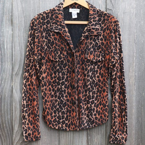 Vintage 90's Y2K Leopard Print Burnout Long Sleeve Button Down Blouse