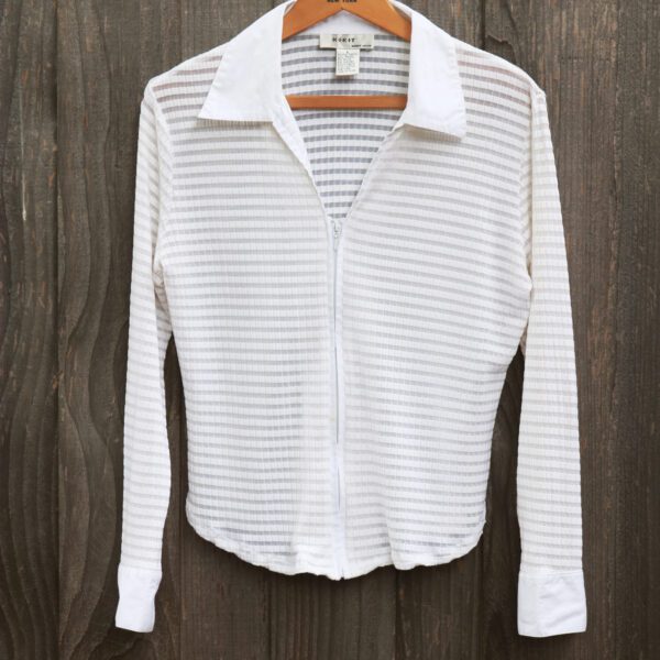 Vintage 90's White Sheer Collared Zip Up Top by KIKIT Maurice Sasson